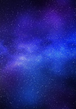 Gece yıldızlı gökyüzü ve parlak mavi galaksi, dikey arkaplan. Samanyolu ve evrenin 3D çizimi