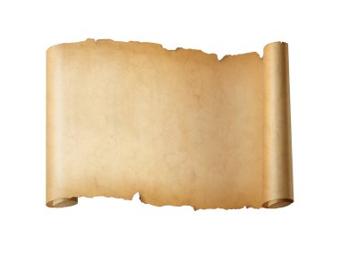 Eski ortaçağ kâğıtları. Yatay parşömen parşömeni beyaz arkaplanda izole edildi