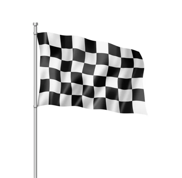 Auto Acabamento Corrida Bandeira Quadriculada Renderização Tridimensional Isolado Branco — Fotografia de Stock