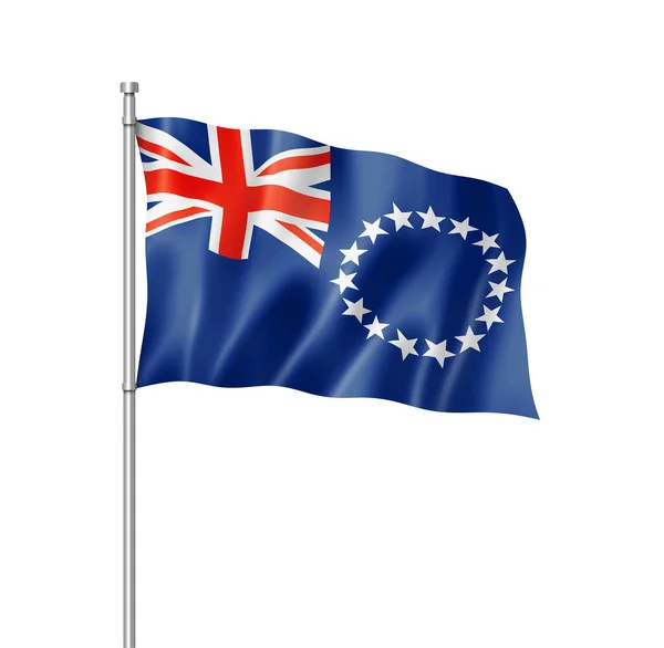 Σημαία Των Νήσων Κουκ Τριών Διαστάσεων Καθιστούν Απομονώνονται Λευκό — Φωτογραφία Αρχείου
