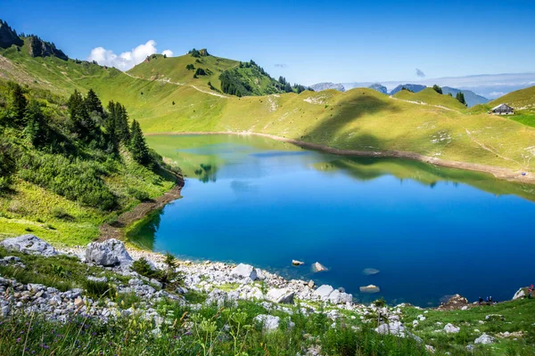 Lac Lessy Mountain Landscape Grand Bornand Haute Savoie France — Stock Photo, Image