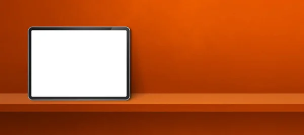Tablet Digital Estante Pared Naranja Banner Fondo Horizontal Ilustración — Foto de Stock