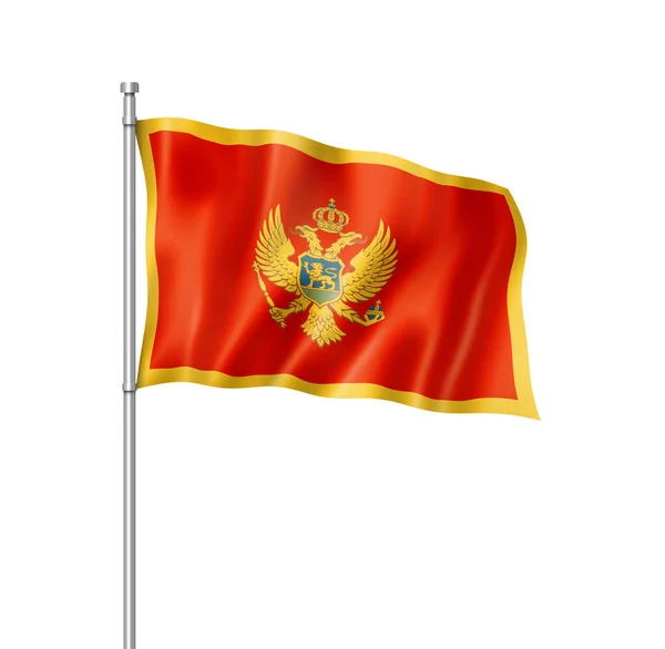 Σημαία Του Μαυροβουνίου Τριών Διαστάσεων Καθιστούν Απομονώνονται Λευκό — Φωτογραφία Αρχείου
