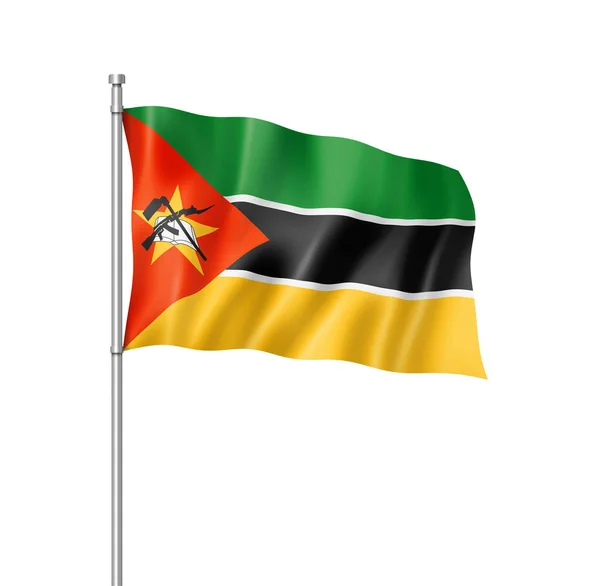 Vlajka Mosambiku Tří Dimenzionální Vykreslování Izolované Bílém — Stock fotografie