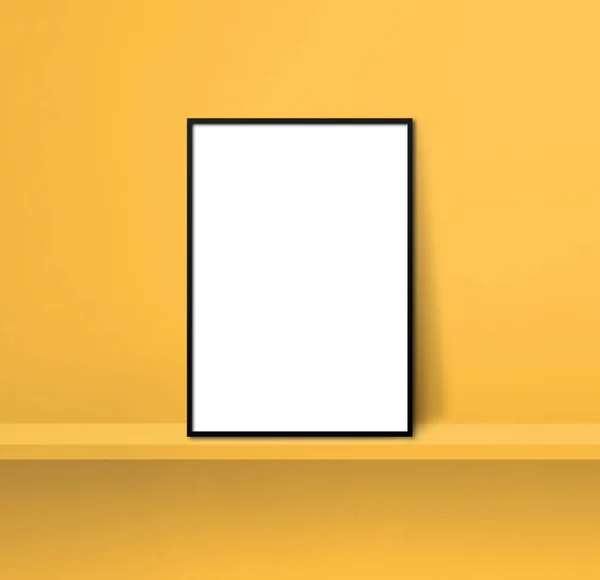 Black Picture Frame Leaning Yellow Shelf Illustration Blank Mockup Template — Stock Photo, Image