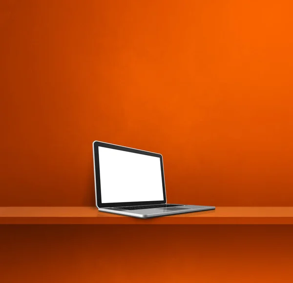 Laptop Komputer Pomarańczowej Półce Kwadratowe Ilustracja — Zdjęcie stockowe