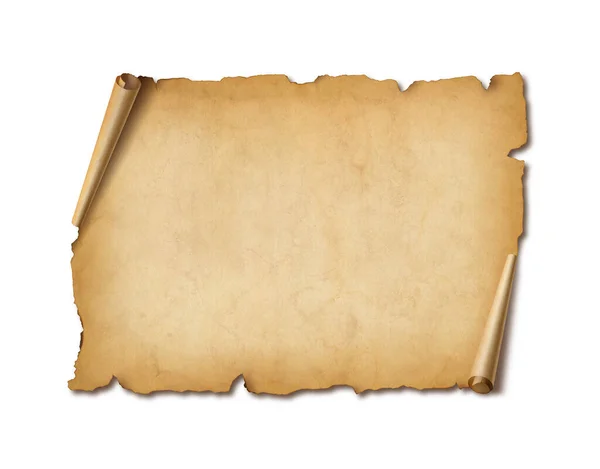 Vecchio Foglio Carta Medievale Pergamena Orizzontale Scorrimento Isolato Sfondo Bianco — Foto Stock