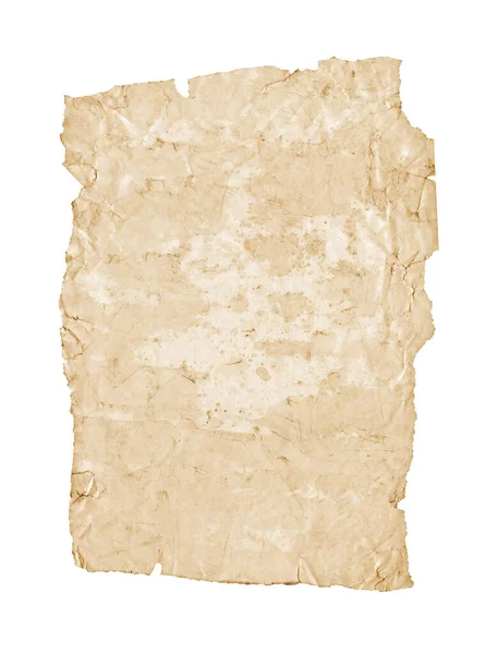 Oud Papier Van Grunge Perkament Geïsoleerd Witte Achtergrond — Stockfoto