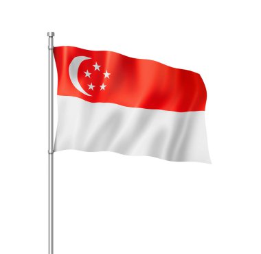 Singapur bayrak, üç boyutlu render, üzerinde beyaz izole
