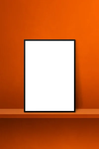Zwart Fotolijstje Leunend Oranje Plank Illustratie Een Blanco Model Verticale — Stockfoto