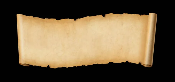 Old Paper Horizontal Banner Parchment Scroll Isolated Black Background — Fotografia de Stock