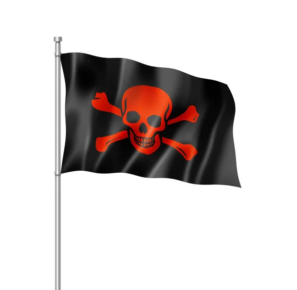 Korsan Bayrağı Jolly Roger Boyutlu Render Üzerinde Beyaz Izole — Stok fotoğraf