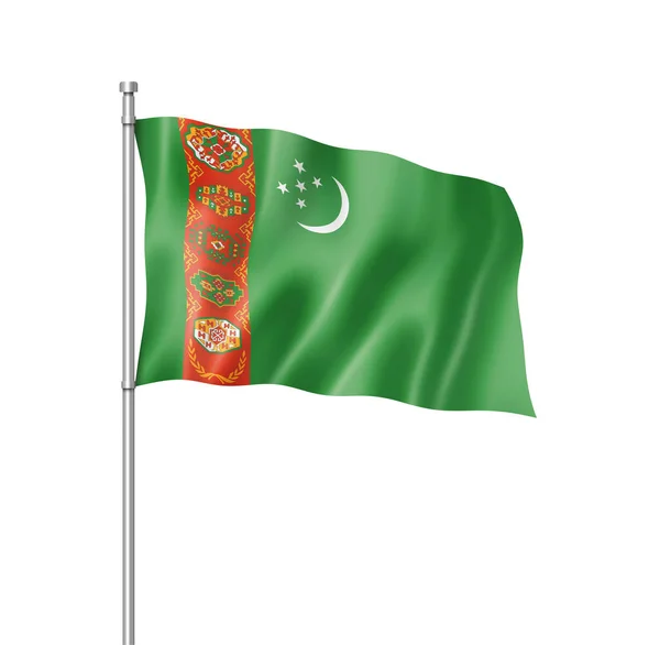 Bandiera Turkmenistan Resa Tridimensionale Isolata Bianco — Foto Stock