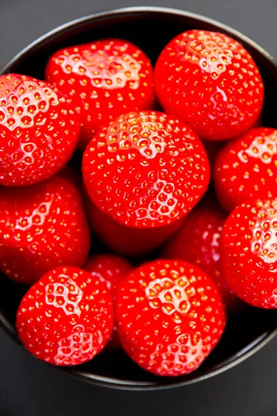 Strawberries Bowl Black Background Studio Shooting — Stock Photo, Image