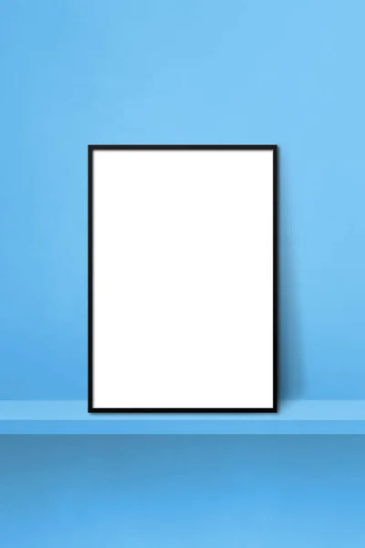 Zwart Fotolijstje Leunend Een Blauwe Plank Illustratie Een Blanco Model — Stockfoto