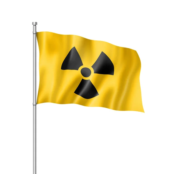Radioactieve Nucleaire Symbool Vlag Drie Dimensionale Renderen Geïsoleerde Wit — Stockfoto