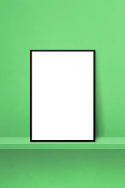 Black Picture Frame Leaning Green Shelf Illustration Blank Mockup Template — Zdjęcie stockowe