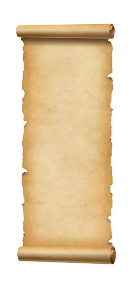 Vechi Banner Vertical Hârtie Pergament Pergament Izolat Fundal Alb — Fotografie, imagine de stoc