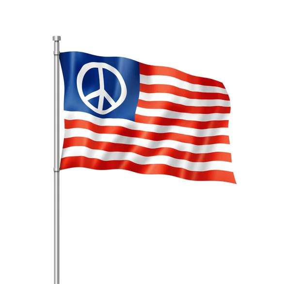 Usa Vlag Met Vredesteken Driedimensionale Weergave Geïsoleerd Wit — Stockfoto