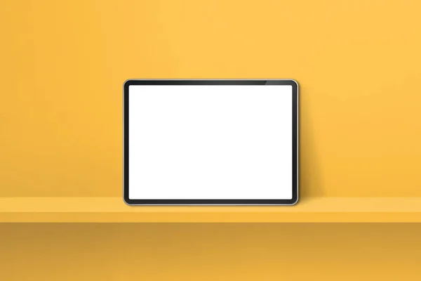 Digitaler Tablet Gelben Wandregal Horizontale Hintergrundbanner Illustration — Stockfoto
