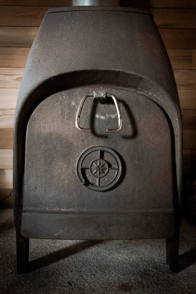 Old Traditional Cast Iron Wood Stove Closeup View — Stock Photo, Image