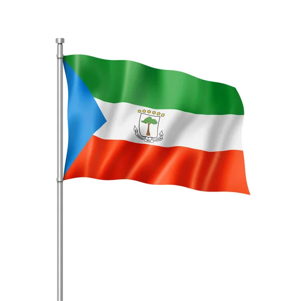 Ekvatorialguineas Flagga Tre Dimensionell Render Isolerad Vit — Stockfoto
