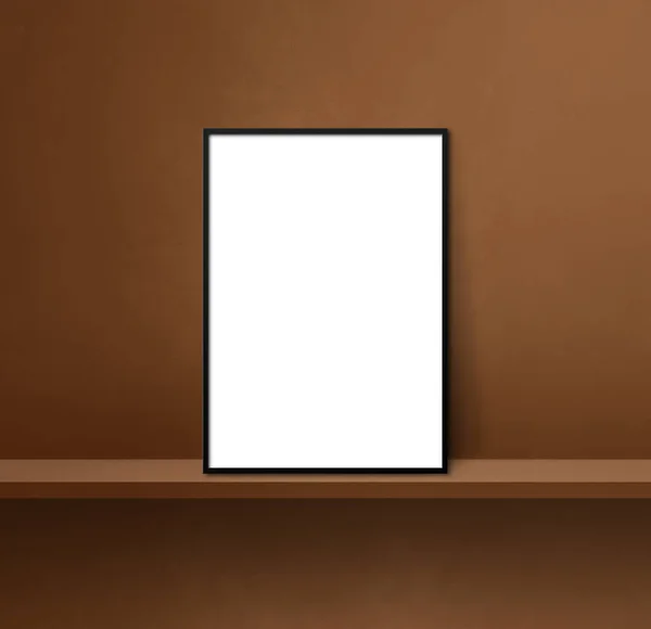 Black Picture Frame Leaning Brown Shelf Illustration Blank Mockup Template — Stock Photo, Image
