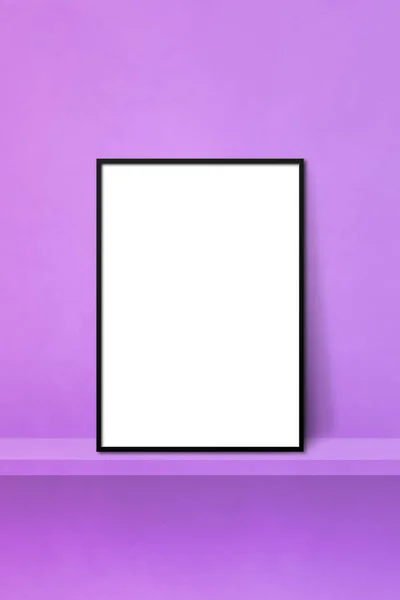 黑色画框靠在紫色架子上 3D例证 空白的模型模板 纵向背景 — 图库照片