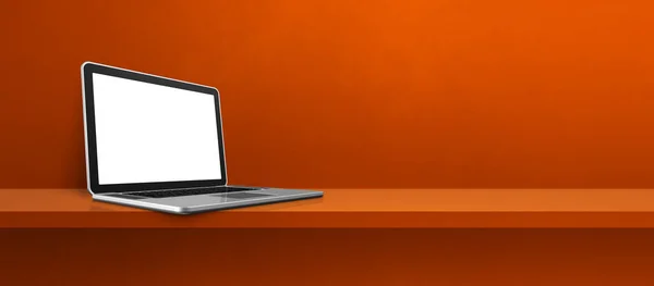 Laptop Computer Oranje Plank Achtergrond Banner Illustratie — Stockfoto