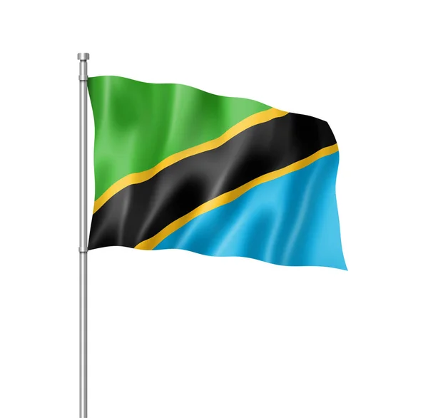 Bandeira Tanzânia Renderização Tridimensional Isolada Branco — Fotografia de Stock