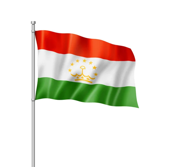 Tadzjikistans Flagga Tre Dimensionell Render Isolerad Vit — Stockfoto