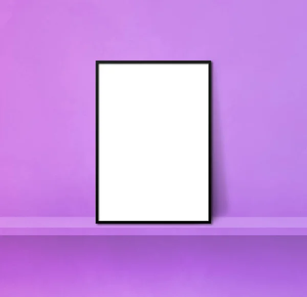 Black Picture Frame Leaning Purple Shelf Illustration Blank Mockup Template — Stock Photo, Image