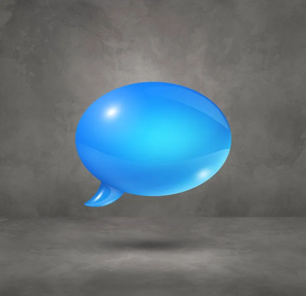 灰色方格背景下孤立的3D蓝色语音气泡 — 图库照片
