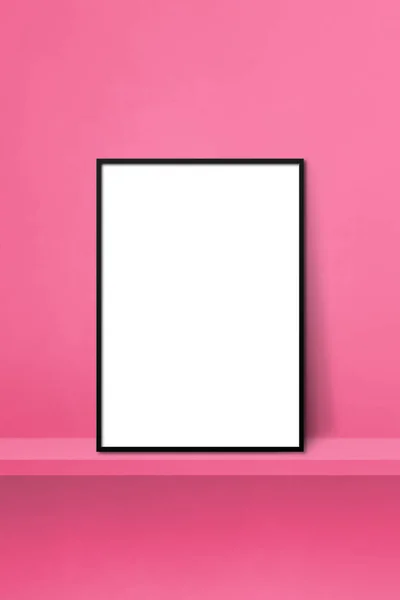 Zwart Fotolijstje Leunend Een Roze Plank Illustratie Een Blanco Model — Stockfoto