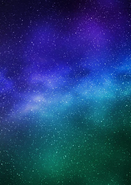 Night Starry Sky Bright Blue Green Galaxy Vertical Background Illustration — Stock Photo, Image