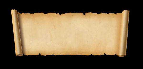 Старый Бумажный Горизонтальный Баннер Пергаментный Свиток Изолирован Черном Фоне — стоковое фото