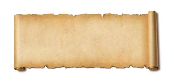Vecchio Striscione Orizzontale Carta Pergamena Scorrimento Isolato Sfondo Bianco Con — Foto Stock