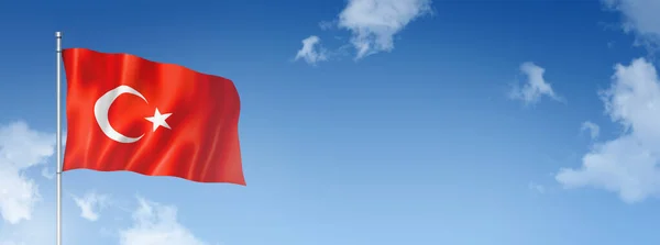 Прапор Туреччини Тривимірний Рендеринг Ізольований Синьому Небі Горизонтальний Прапор Ілюстрація — стокове фото