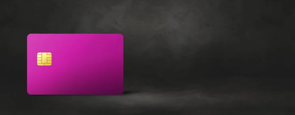 粉红信用卡模板上的黑色混凝土背景横幅 3D插图 — 图库照片