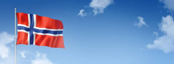 Bandera Noruega Representación Tridimensional Aislada Cielo Azul Banner Horizontal Ilustración — Foto de Stock