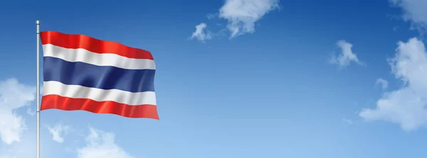 Tayland Bayrağı Boyutlu Mavi Gökyüzünde Izole Edilmiş Yatay Pankart Illüstrasyon — Stok fotoğraf
