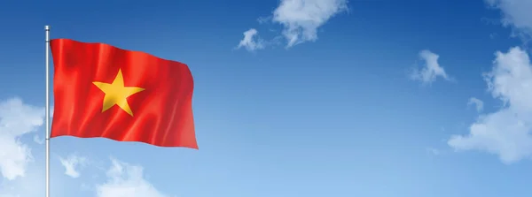 Vietnamflaggan Tredimensionell Återgivning Isolerad Blå Himmel Horisontell Banderoll Illustration — Stockfoto