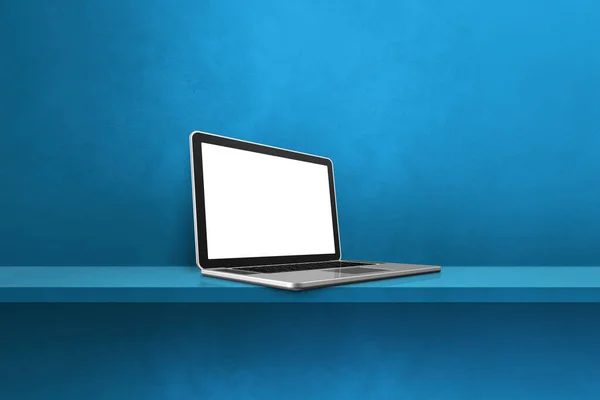 Laptop Bilgisayarı Mavi Raf Arka Planında Görüntü — Stok fotoğraf