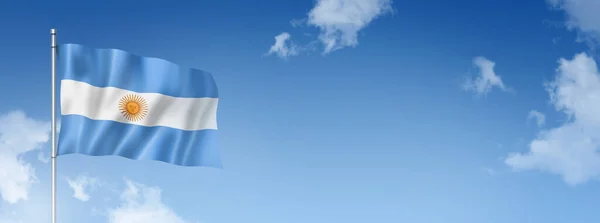 Argentinische Flagge Dreidimensionales Rendering Isoliert Auf Blauem Himmel Horizontale Fahne — Stockfoto