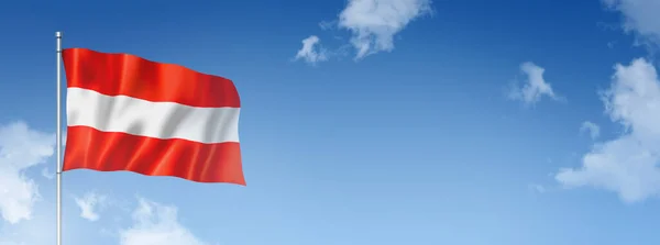 Rakouská Vlajka Trojrozměrná Izolovaná Modré Obloze Vodorovný Prapor Ilustrace — Stock fotografie