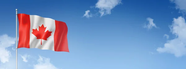 Прапор Канади Тривимірний Рендеринг Ізольований Синьому Небі Горизонтальний Прапор Ілюстрація — стокове фото