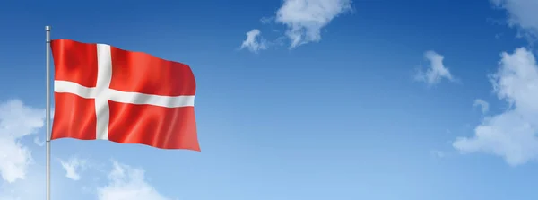 Drapeau Danemark Rendu Tridimensionnel Isolé Sur Ciel Bleu Bannière Horizontale — Photo