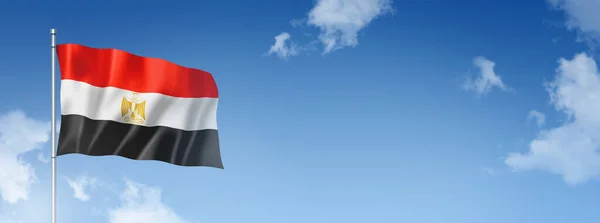 Egyptische Vlag Driedimensionale Weergave Geïsoleerd Aan Een Blauwe Lucht Horizontale — Stockfoto