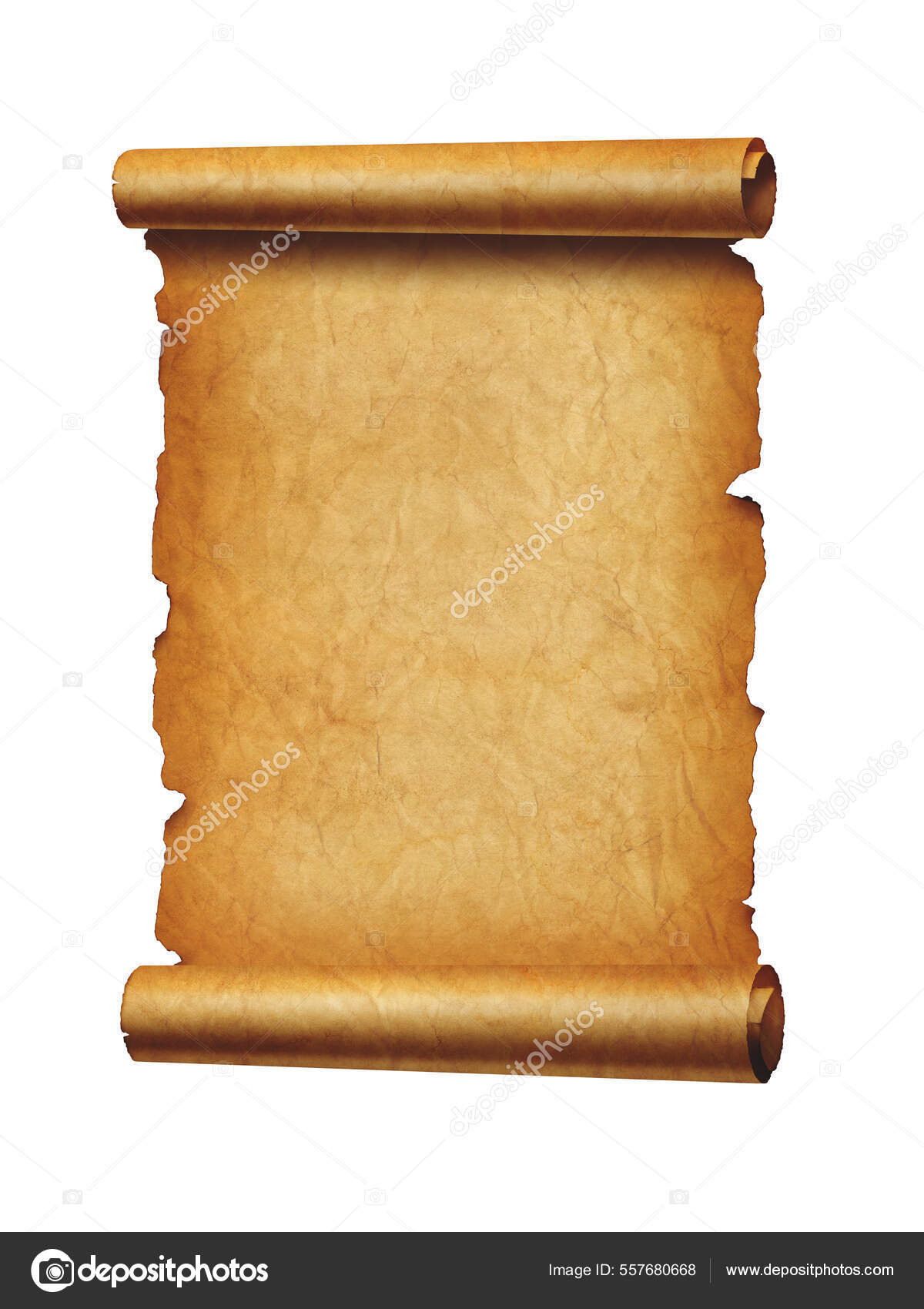 Old Mediaeval Paper Sheet Parchment Scroll Isolated White Background