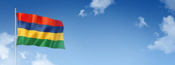 Mauritius Flagge Dreidimensionale Darstellung Isoliert Auf Blauem Himmel Horizontale Fahne — Stockfoto